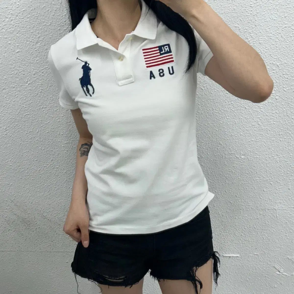 ポロラルフローレン USA 星条旗 ネイビーポニー pk半袖 M