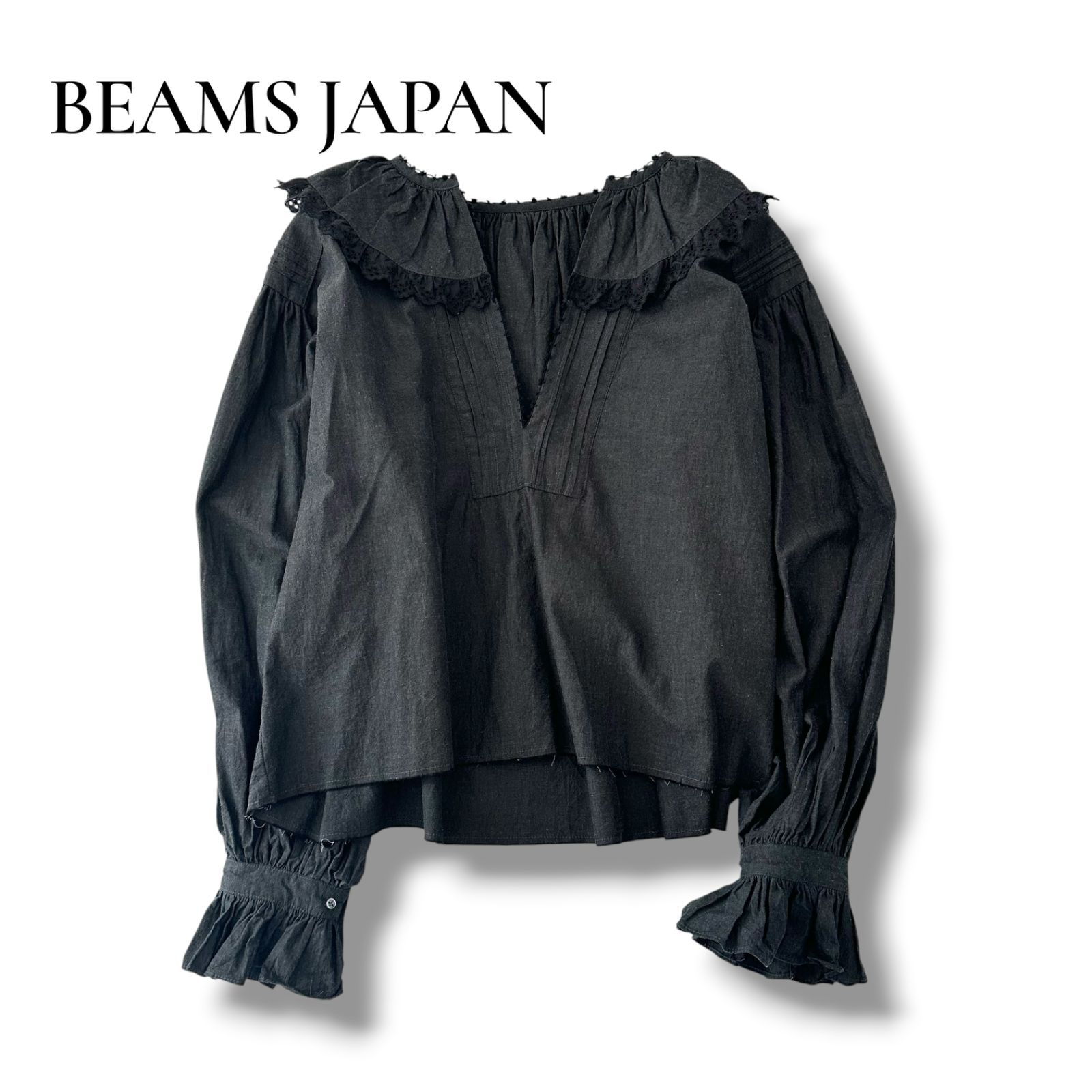 ビームスジャパン BEAMS JAPAN エンブロイダリー ブラウス スモーク ダークグレー 1 M 現行品 美品 6JU030