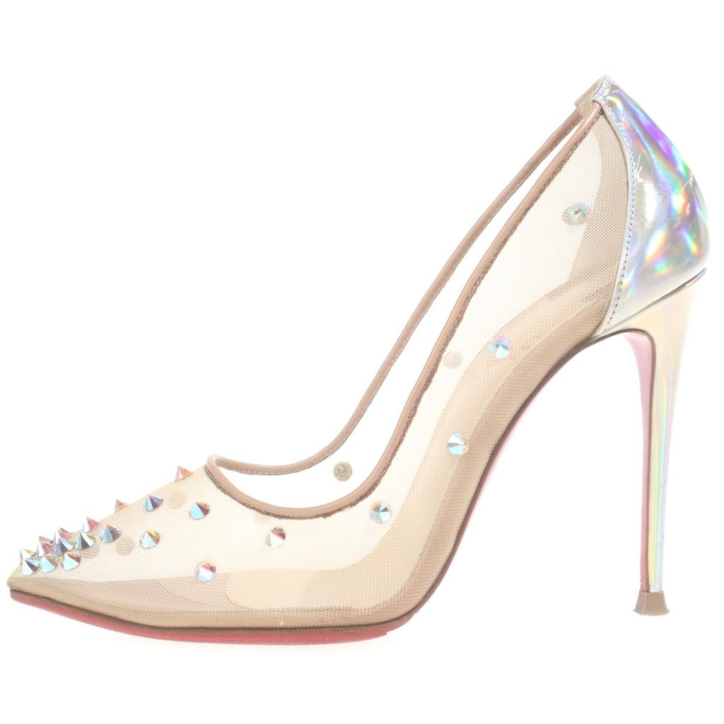 CHRISTIAN LOUBOUTIN (クリスチャンルブタン) スパイクスタッズ ポインテッドトゥ ヒールパンプス ベージュ メッシュ #36