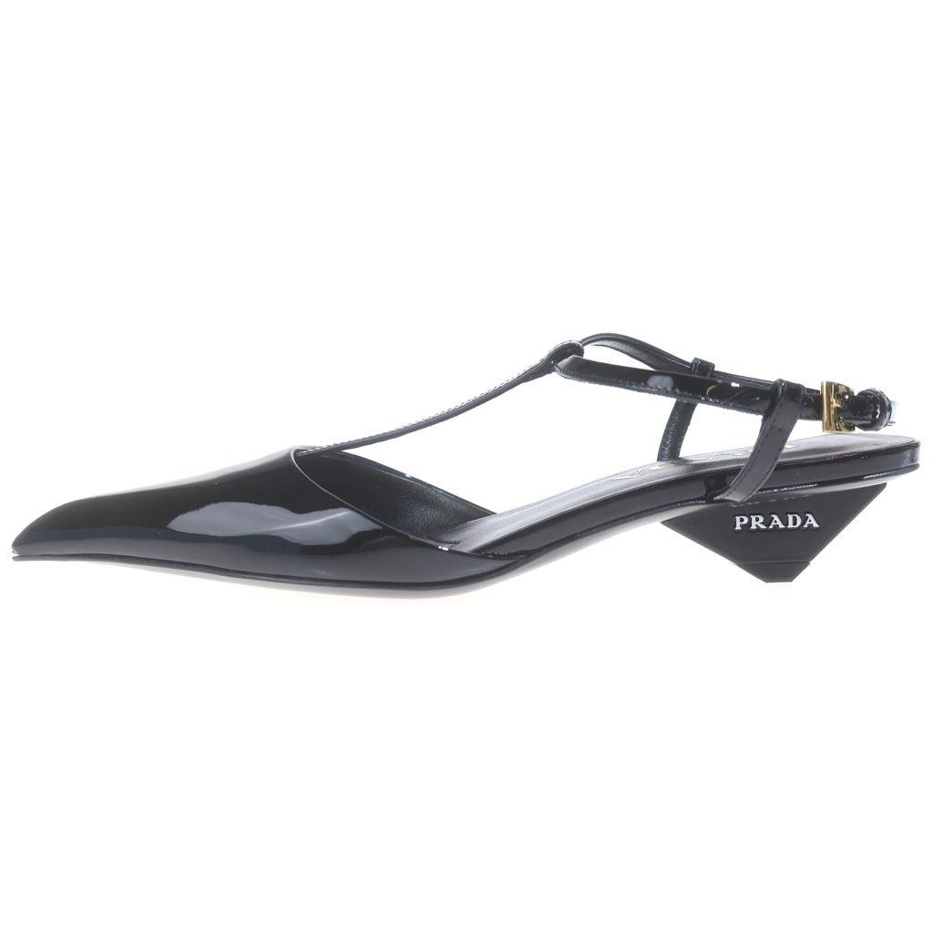 PRADA (プラダ) ブラックパテントレザー・スリッグバックヒールパンプス ブラック #34 1I535N