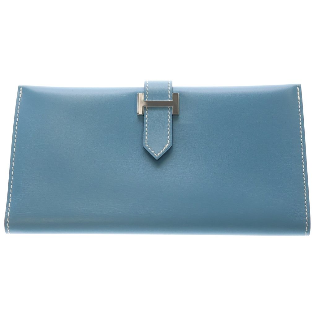 HERMES (エルメス) べアン クラシック ブルージーン シェーブル ロングウォレット 長財布 カードケース ブルー レザー シルバー金具