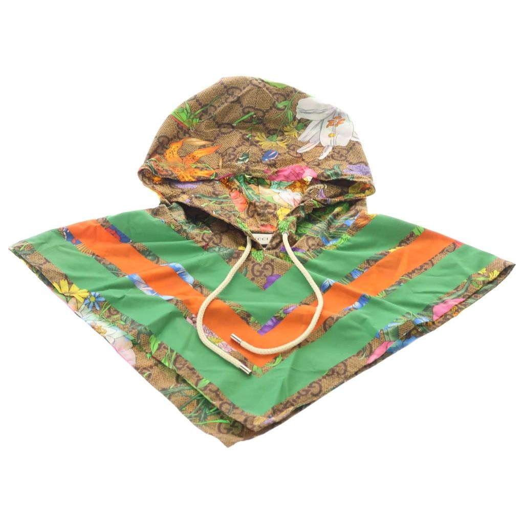 GUCCI (グッチ) GGスプリーム ボタニカルプリント ナイロン フードポンチョ ブラウン/グリーン 609394