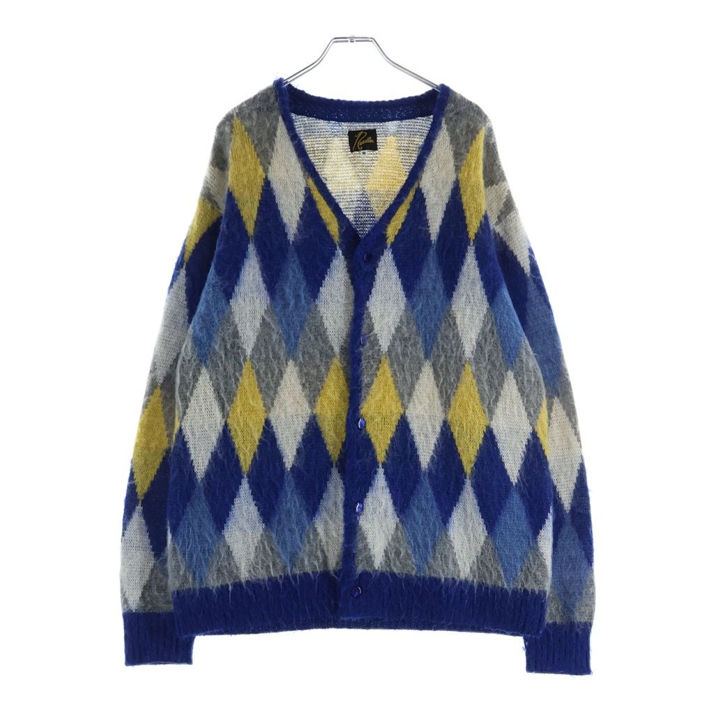 Needles (ニードルス) 22AW ×LOFTMAN 別注 MOHAIR CARDIGAN アーガイル柄 モヘアカーディガン ブルー/イエロー LQ469