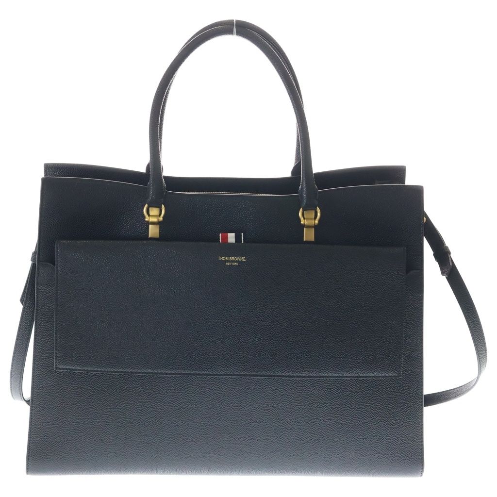 THOM BROWNE (トム
2000
ブラウン) デュエットハンドバッグ ラージ 2WAYバッグ ショルダーバッグ ブラック レザー ゴールド金具