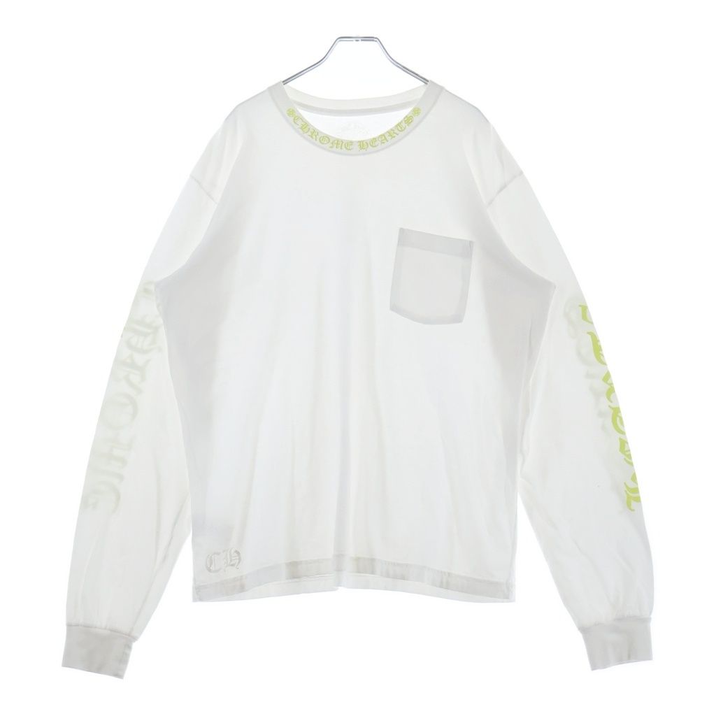 CHROME HEARTS (クロムハーツ) CH LS 1 袖英字ロゴ/ネックロゴ 長袖Tシャツ カットソー ホワイト/ライトグリーン