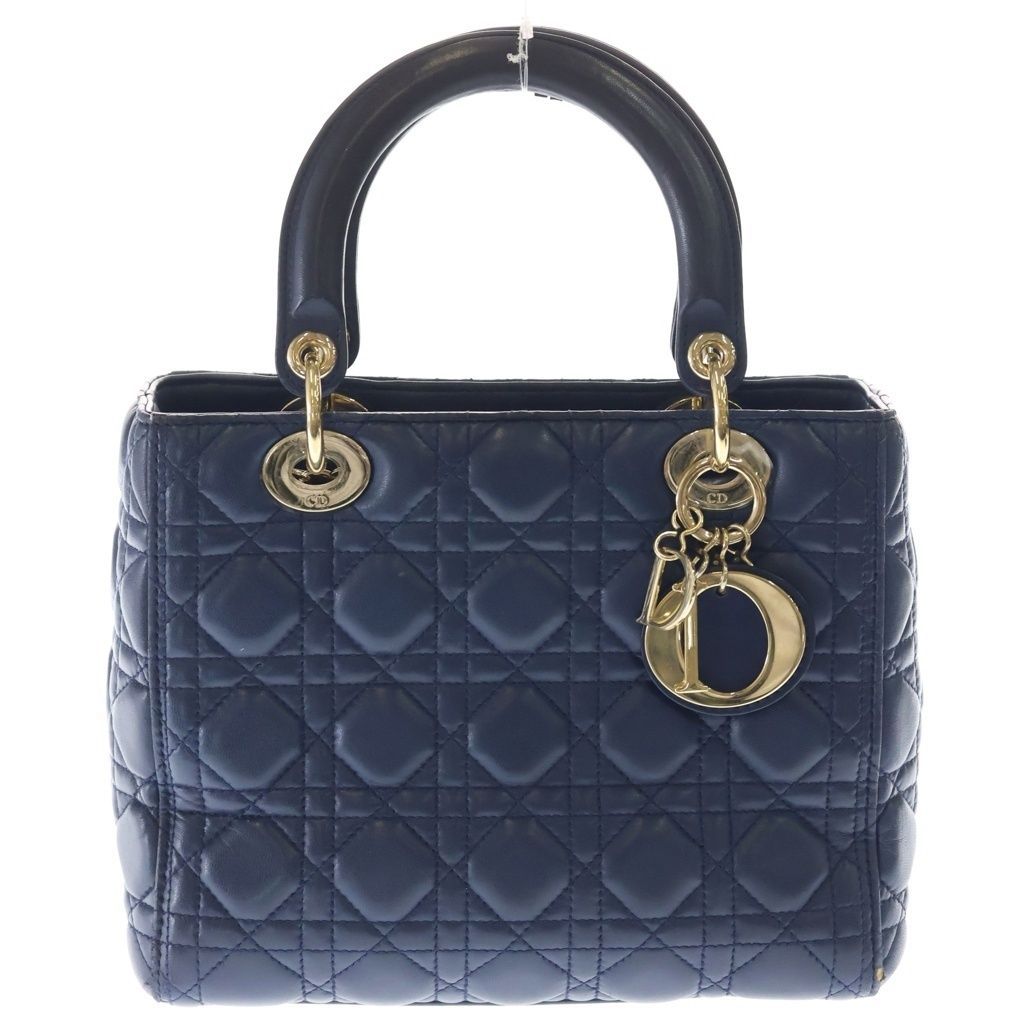 Christian Dior MONSIEUR (クリスチャンディオールムッシュ) レディディオール ミディアム レザー カナージュ ゴールド金具 ハンドバッグ ブルー ネイビー