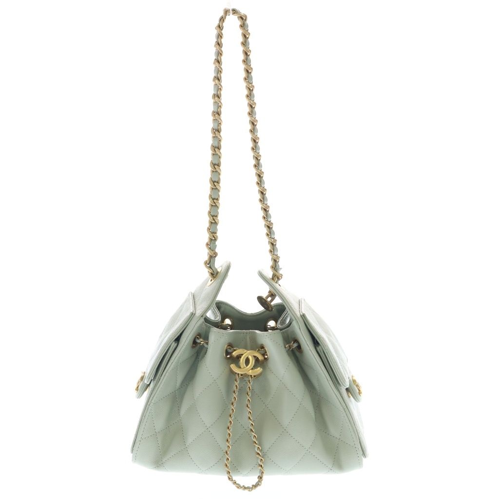 CHANEL (シャネル) シャネル25 ミニ ココマーク キャビアスキン ゴールド金具 チェーンショルダーバッグ AS5293 ライトグリーン グリーン系