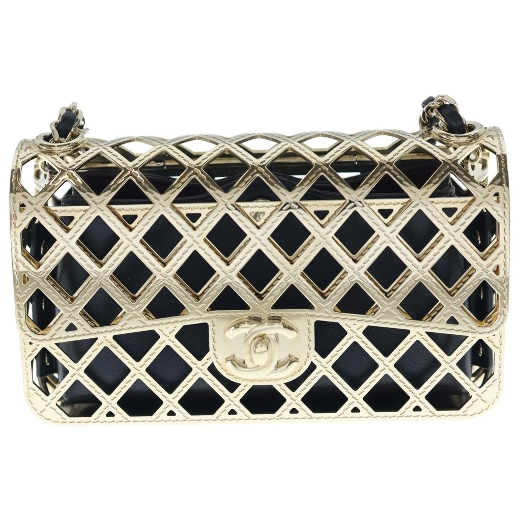CHANEL (シャネル) ケージ フラップ メタル ミニ ショルダー イブニングバッグ ゴールド