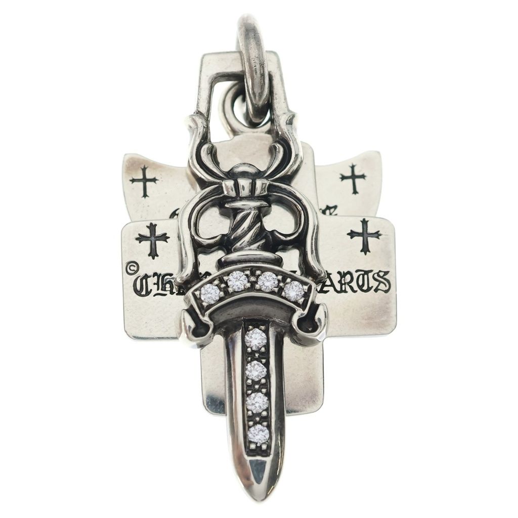 CHROME HEARTS (クロムハーツ) 3TRINKETS P/D スリートリンケッツ PAVEダイヤ ネックレストップ シルバー
