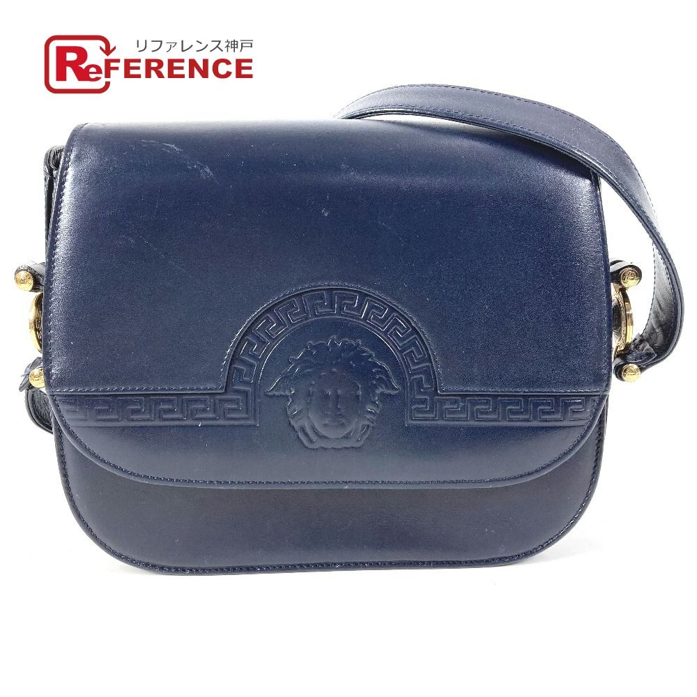 VERSACE ヴェルサーチ ショルダーバッグ メデューサ ロゴ レザー ネイビー
