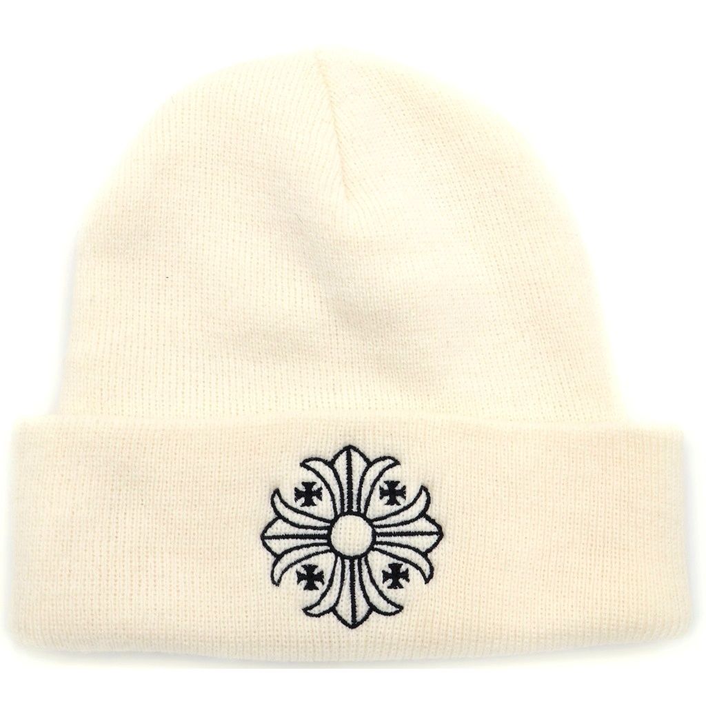 CHROME HEARTS (クロムハーツ) CH PLUS BEANIE CHプラス刺繍 アクリルニットキャップ ホワイト