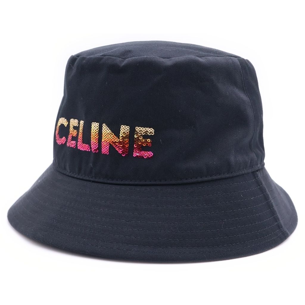 CELINE (セリーヌ) LOGO BUCKET HAT ロゴプリント バケットハット ブラック 2AUO1968P