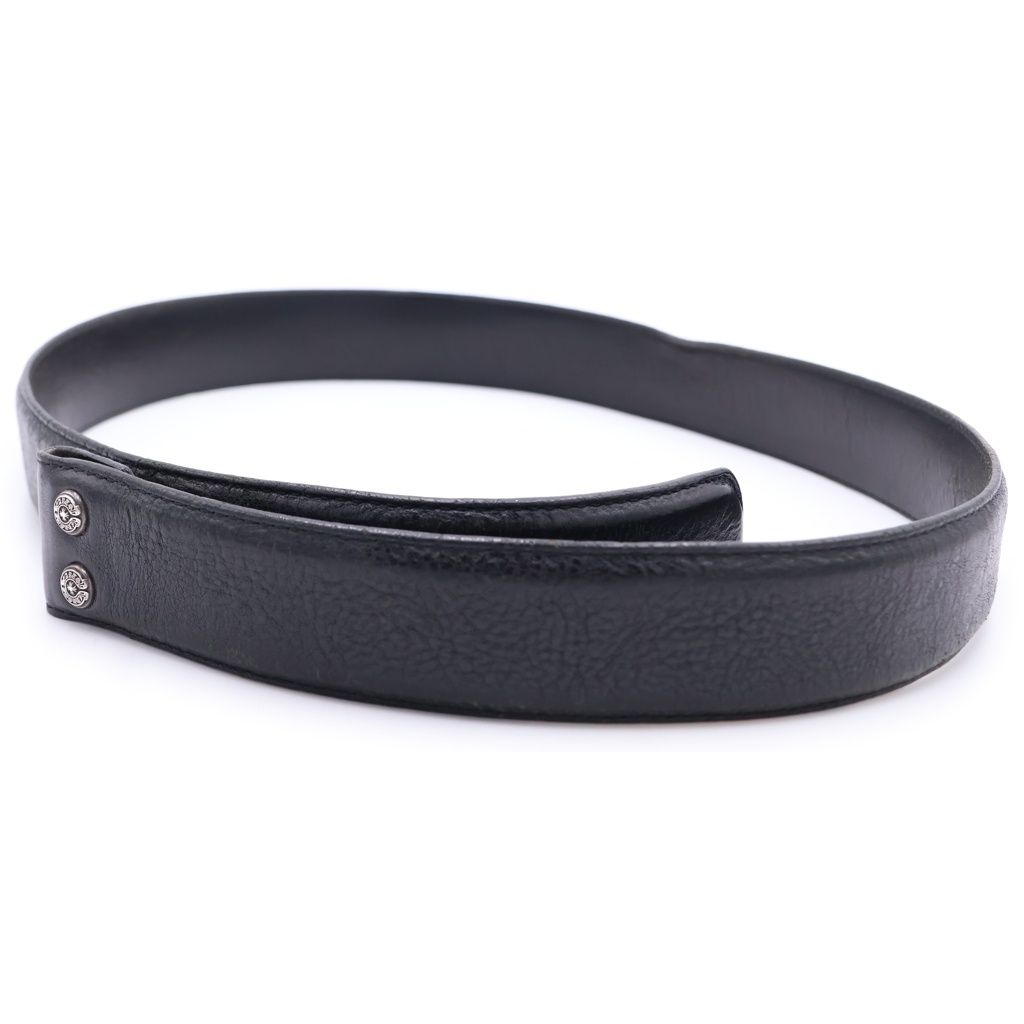 CHROME HEARTS (クロムハーツ) 1.5 STRAP 1.5inchスクロールレーベルリベッツ レザーベルト ブラック