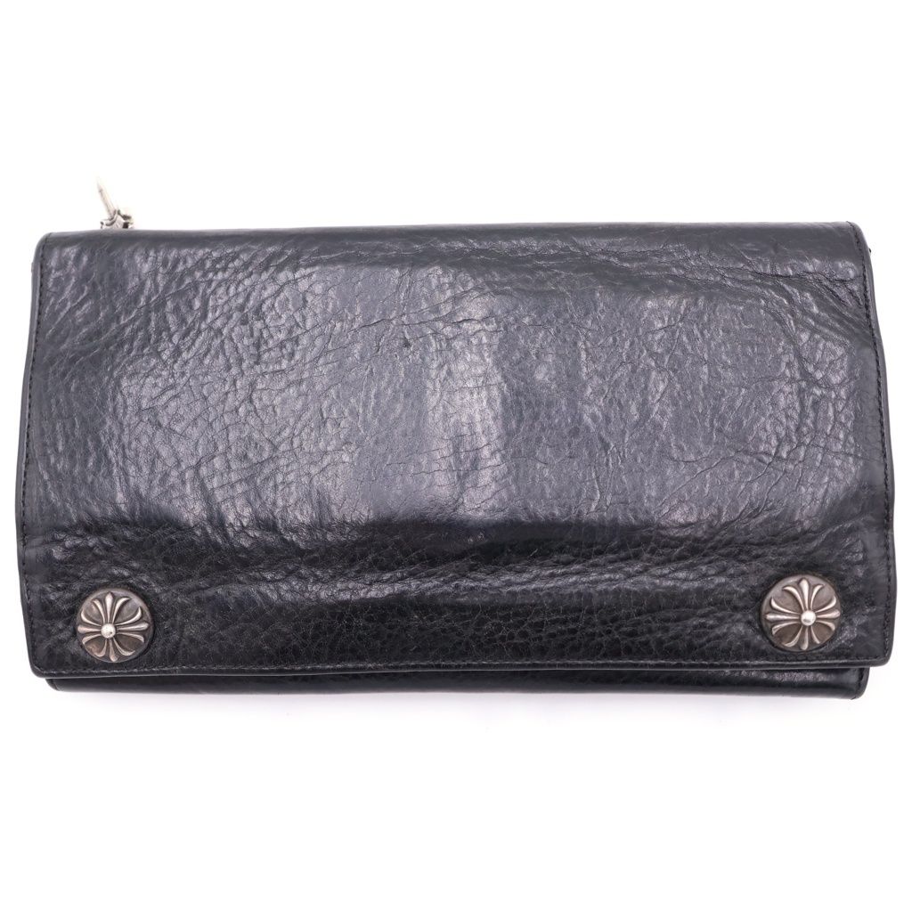 CHROME HEARTS (クロムハーツ) GREASY グリーシー クロスボールボタン レザーウォレット 財布 ブラック
