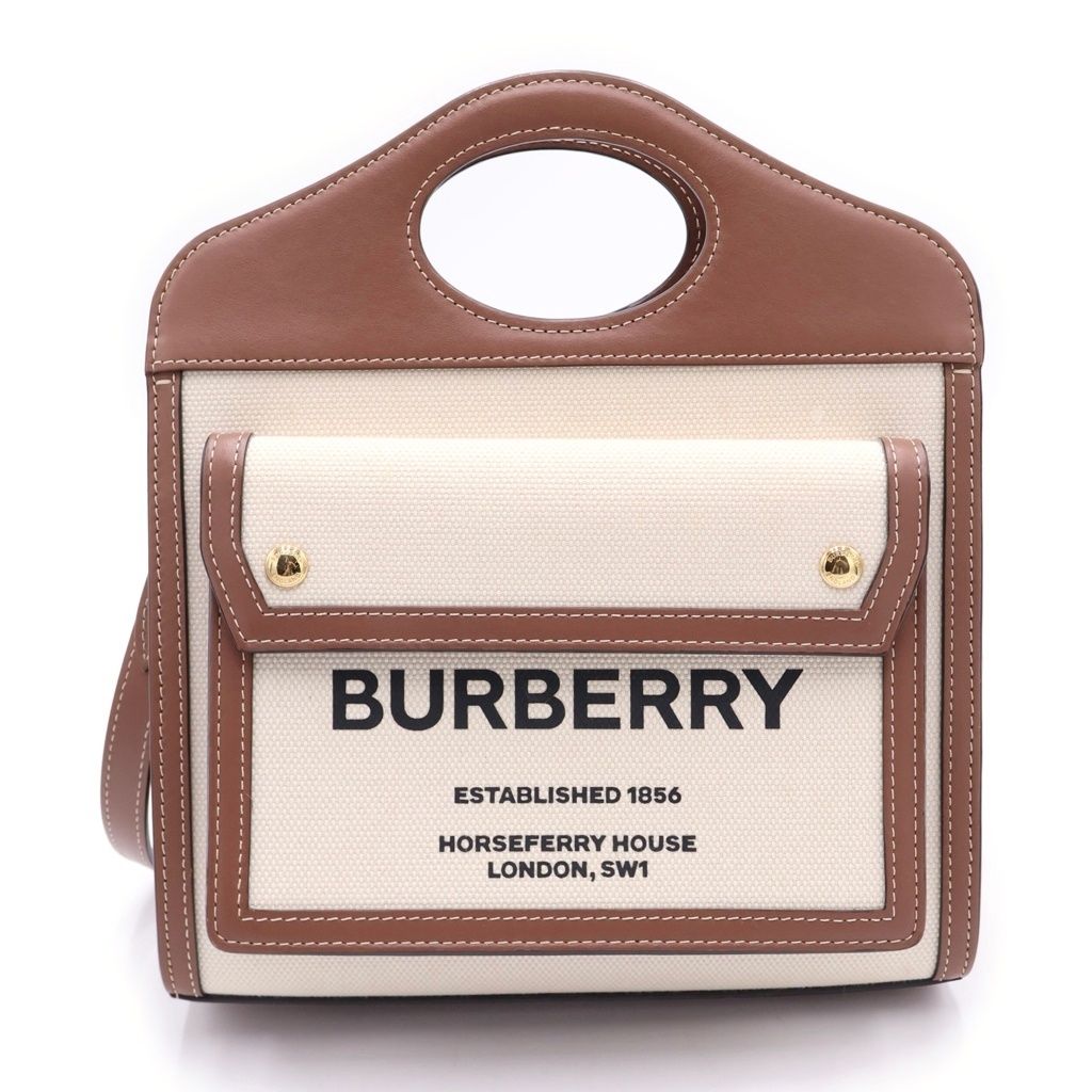 BURBERRY (バーバリー) ミニツートン ミニツートン 2wayバッグ キャンバス/レザー ショルダーバッグ ハンドバッグ ベージュ/ブラウン 8031746