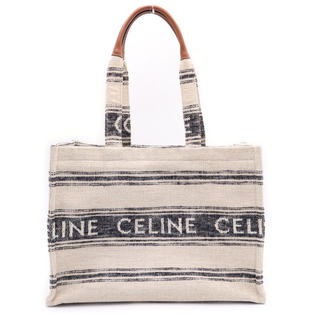 CELINE (セリーヌ) カバ タイス ラージ ロゴ キャンバス トートバッグ ベージュ/ネイビー アイボリー