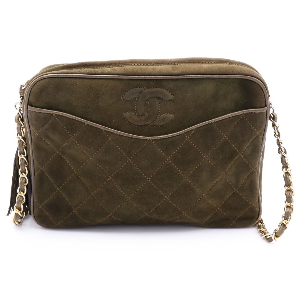 CHANEL (シャネル) マトラッセ ココマーク スエード フリンジ タッセル チェーンショルダーバッグ グリーン系 101,640円