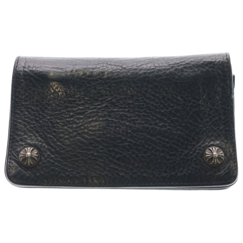CHROME HEARTS (クロムハーツ) 1ZIP 1ジップ クロスボールボタン レザーウォレット 財布 ブラック BCA362