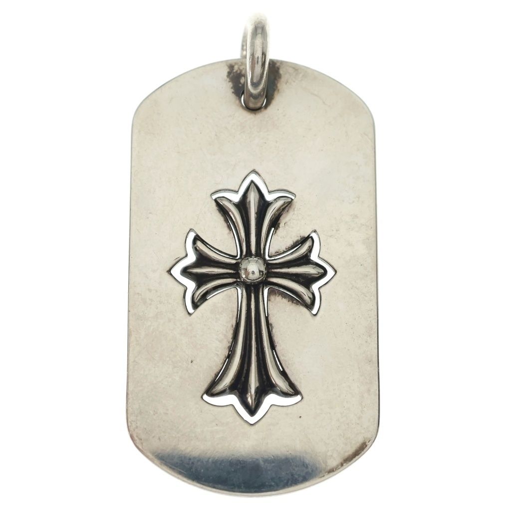 CHROME HEARTS (クロムハーツ) D TAG LRG TNY CRS カットアウトタイニーCHクロス ラージドッグタグ ネックレストップ シルバー