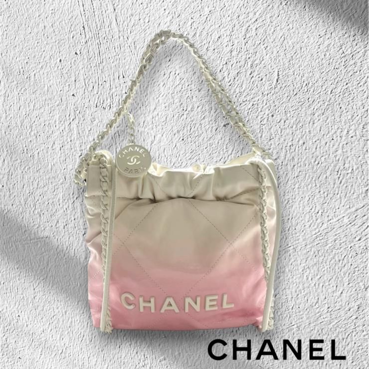 CHANEL シャネル シャネル22 ミニ ハンドバッグ ショルダーバッグ 2WAY ラムスキン ピンク ホワイト ランダムプレート ★美品★