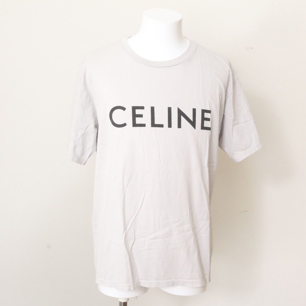 美品 セリーヌ タグ付 ロゴ プリント 半袖 Tシャツ M トップス 洋服 ファッション おしゃれ グレー メンズ RBM EF24-5【中古】