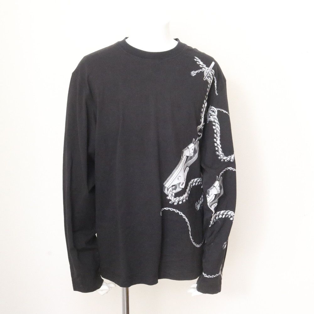 美品 バーバリー タグ付 ナイトハードウェア プリント ロンT 長袖 Tシャツ XL トップス 洋服 ブラック 黒 メンズ RBM EF24-3【中古】