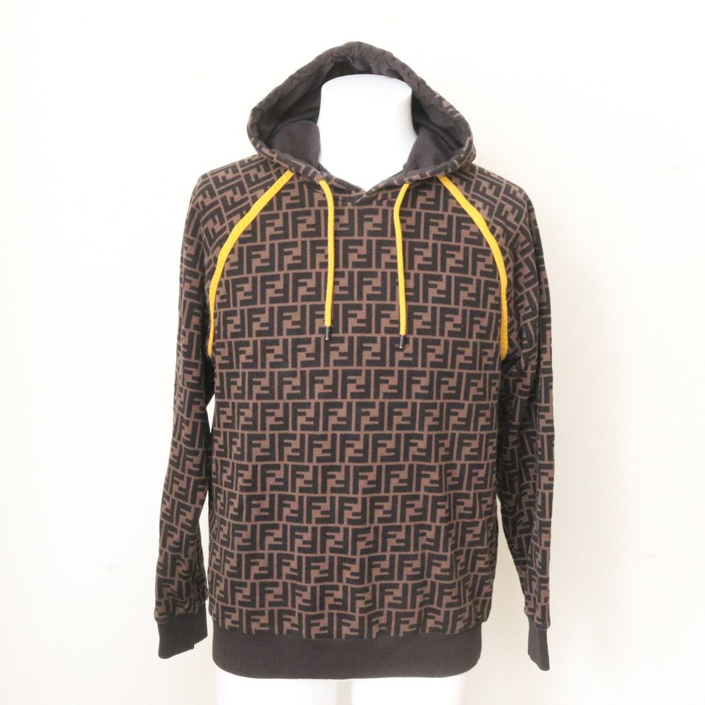 美品 フェンディ タグ付 ズッカ フーディ パーカー プルオーバー M トップス 洋服 ブラウン 茶色 ブランド メンズ RBM EF23-10【中古】