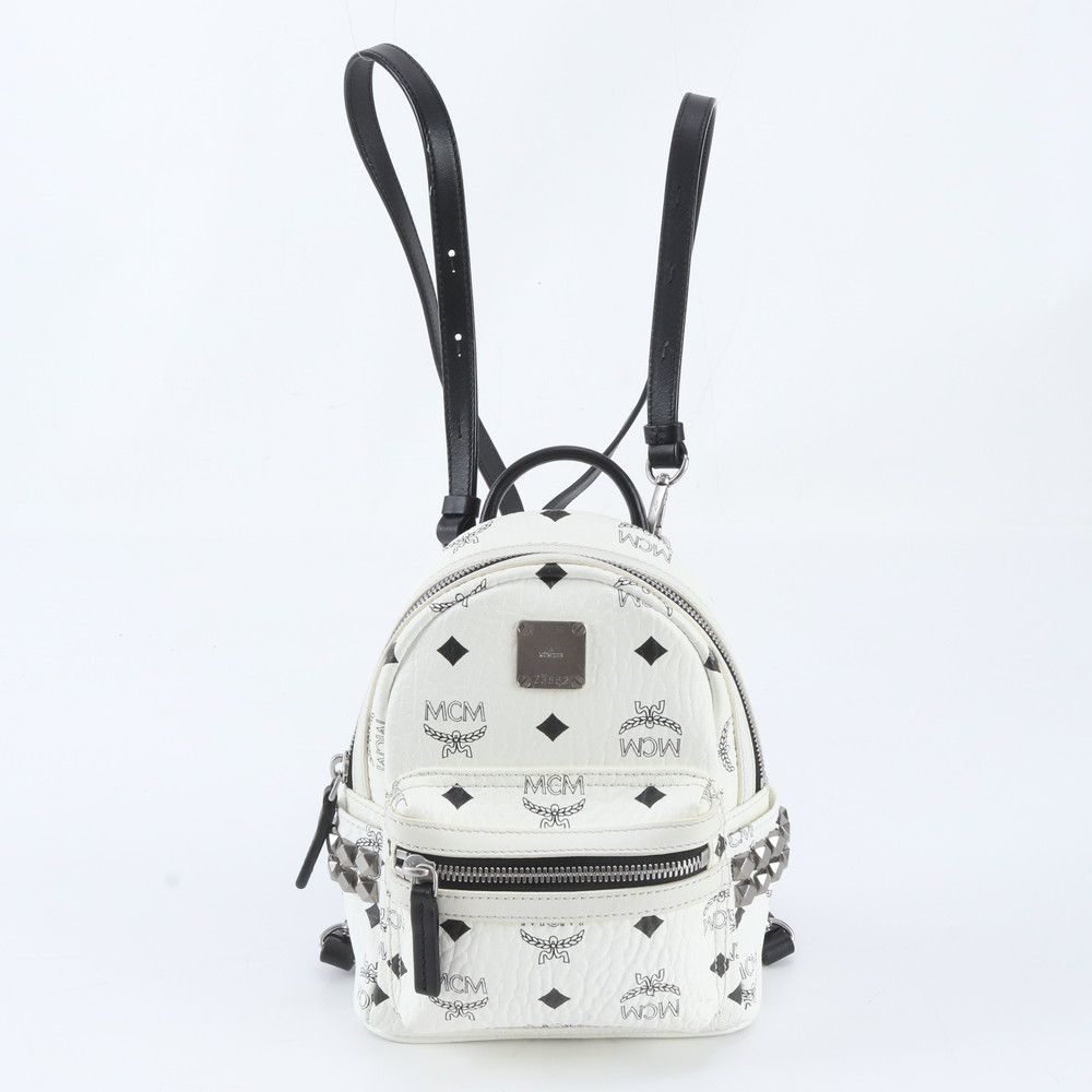 極美品 MCM エムシーエム ヴィセトス スタッズ リュックサック バックパック ショルダー バッグ レザー レディース RBM EF20-2【中古】
