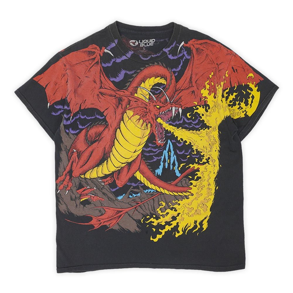 リキッドブルー LIQUID BLUE 00s 2000年代 ドラゴン 騎士 オールオーバープリントTシャツ USA ヴィンテージ アメリカ 古着 メンズ Tシャツ カットソー ブラック 黒 L【中古】