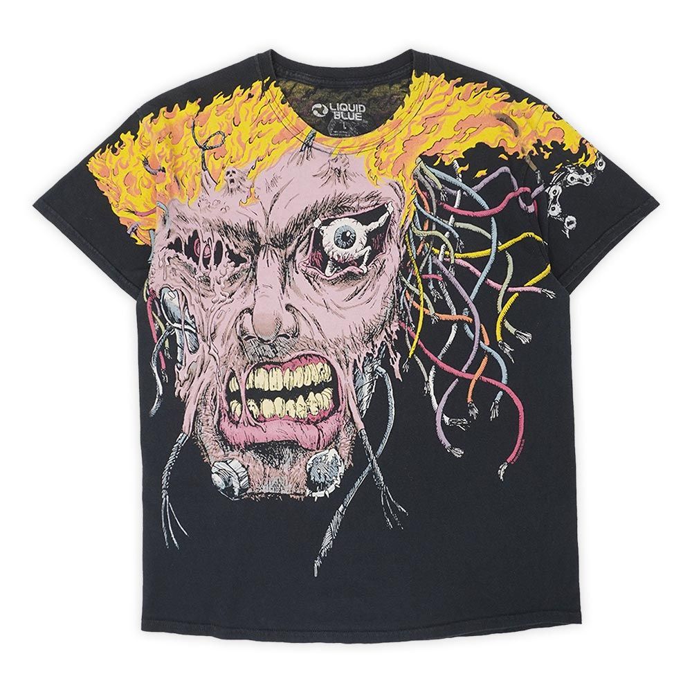 リキッドブルー LIQUID BLUE 00s 2000年代 WOLVERINE マーベル オールオーバープリントTシャツ USA ヴィンテージ アメリカ 古着 メンズ Tシャツ カットソー ブラック 黒 L【中古】