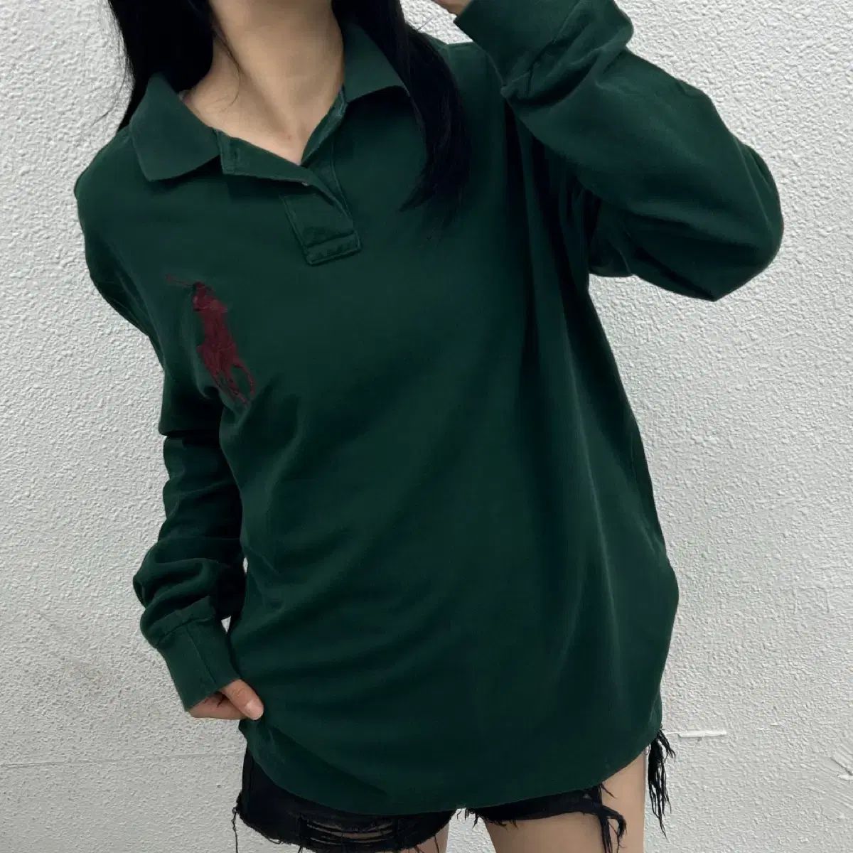 ポロラルフローレン バーガンディ ビックポニー グリーン PKTシャツ XL