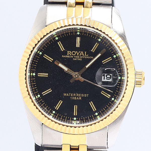 美品 稼働 ジェイアクシス TBイン Royal RY-DG05 QZ デイト 黒文字盤 メンズ腕時計 2000000 6BGY KRI ABC25013