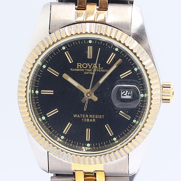 美品 稼働 ジェイアクシス TBイン Royal RY-DG05 QZ デイト 黒文字盤 メンズ腕時計 2000000 6BGY KRI ABC25012