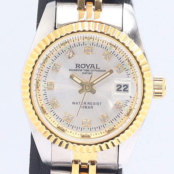 美品 稼働 ジェイアクシス レインボータイム RY-DL09 QZ シルバー文字盤 デイト レディース腕時計 2000000 6BGY KRI ABC25011