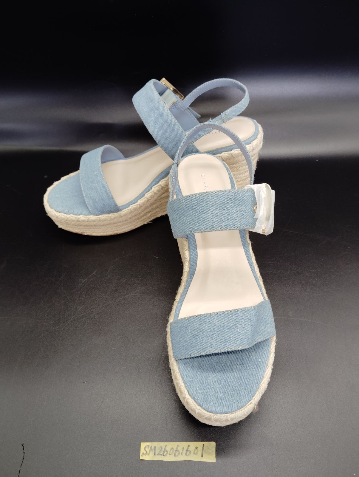 チャールズ&キース デニム ウェッジソール サンダル ライトブルー CHARLES&KEITH エスパドリーユ ジュート 麻 厚底 プラットフォーム アンクルストラップ ヒール9cm サイズ35 22.5cm 夏服 コーデ