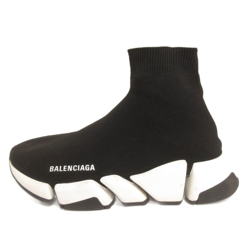 バレンシアガ BALENCIAGA スピード Speed 2.0 リサイクルニット トレーナーシューズ バイカラーソール スニーカー 26cm EUR39 黒 ブラック ☆AA★