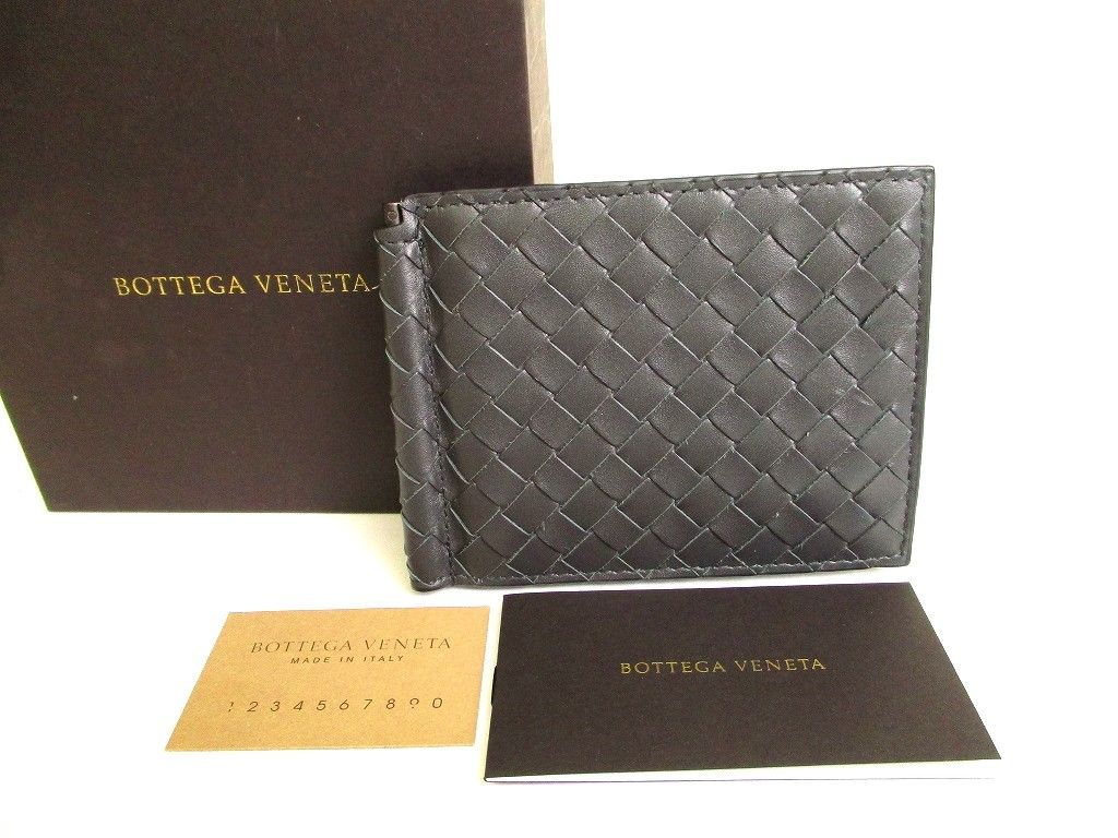 ボッテガヴェネタ BOTTEGA VENETA イントレチャート カーフスキン マネークリップ付き 二つ折り ウォレット 札入れ 財布 メンズ 【未使用保管品】