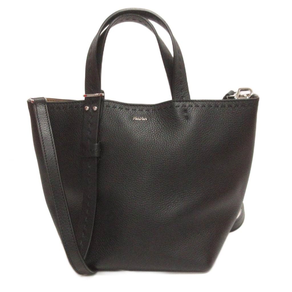 マックスマーラ MAX MARA 美品 2WAY ショルダーバッグ ハンド 斜め掛け レザー ロゴ 黒 ブラック