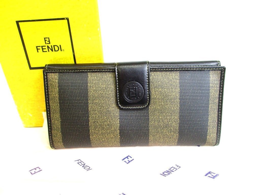 フェンディ FENDI ペカン キャンバス レザー 2つ折り 長財布 コンチネンタルウォレット 【未使用保管品】