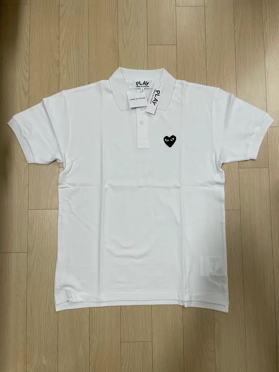 試着1回 コム・デ・ギャルソン ブラックワッペン カラーTシャツ 白 L