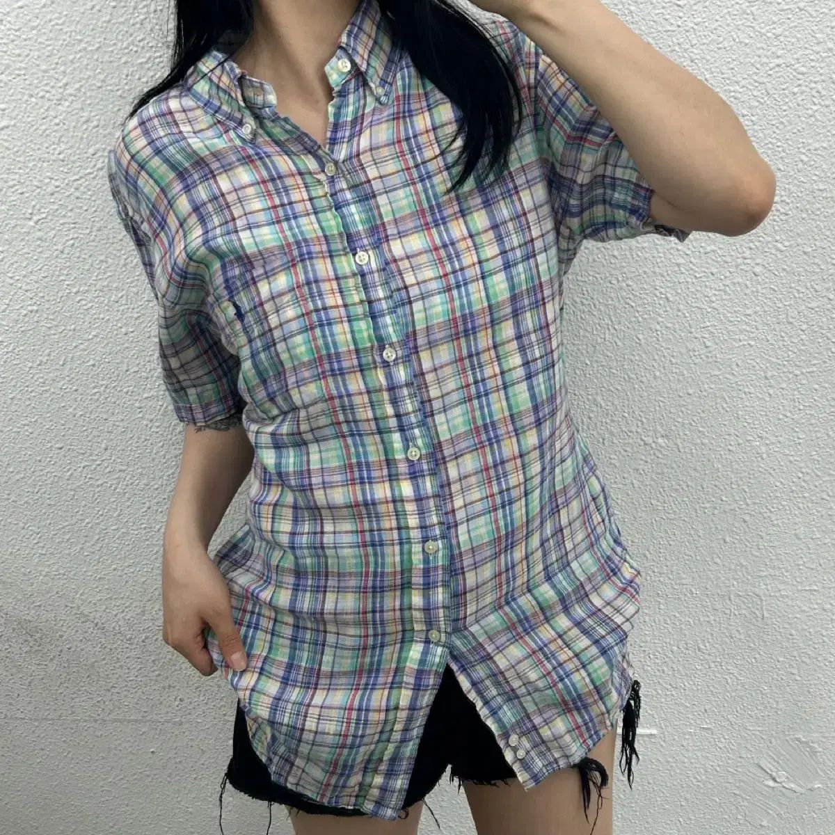 ポロ ラルフローレン ネイビーポニー リネン シャツ L