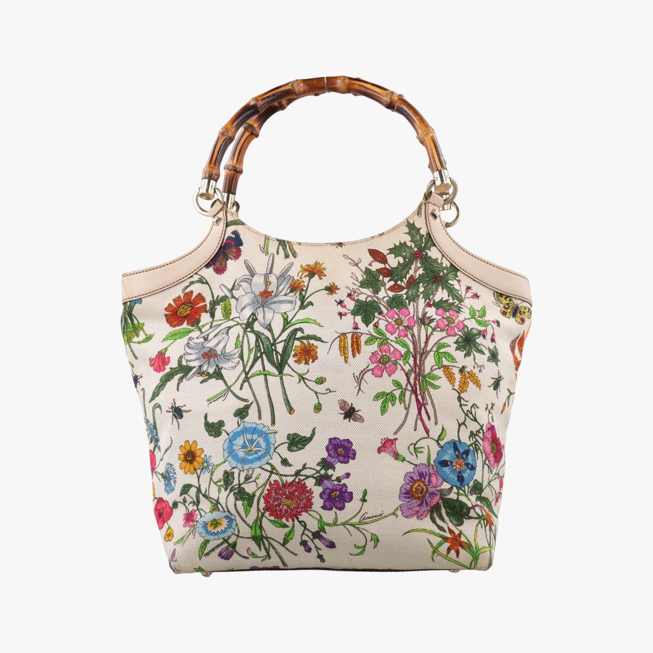 グッチGucciバンブーフローラ ホワイト×マルチカラー キャンバス×レザー 137394