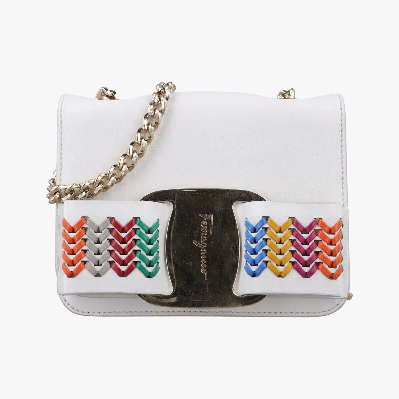 フェラガモFerragamoヴィヴァ ホワイト×マルチカラー レザー FZ-21 H
