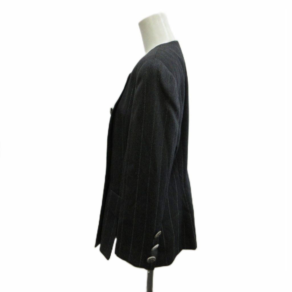 ランバン LANVIN セットアップ ジャケット タイトスカート ひざ丈 グレー ストライプ柄 ノーカラー 長袖 ダブルブレスト /SH ■GY99 ランバン LANVIN セットアップ ジャケット タイトスカート ひざ丈 グレー ストライプ柄 ノーカラー 長袖 ダブルブレスト /SH ■GY99