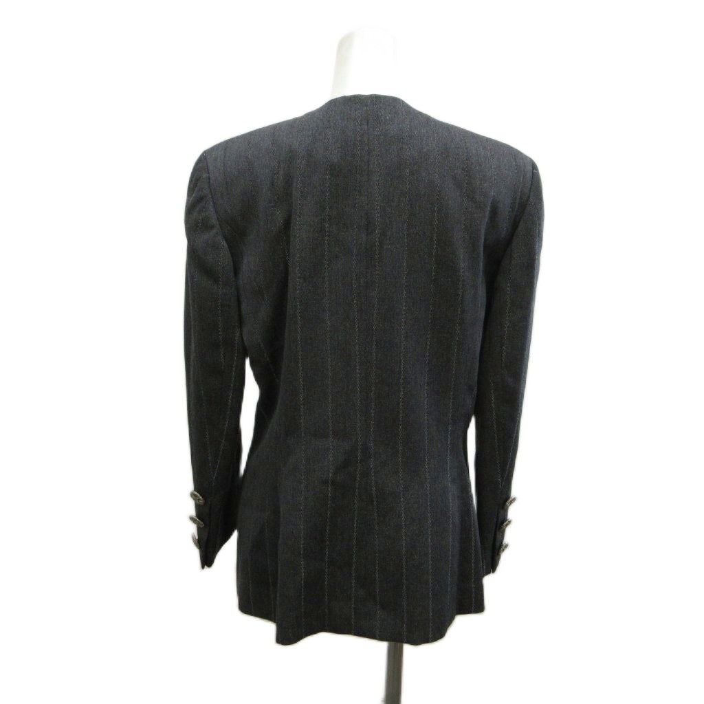 ランバン LANVIN セットアップ ジャケット タイトスカート ひざ丈 グレー ストライプ柄 ノーカラー 長袖 ダブルブレスト /SH ■GY99 ランバン LANVIN セットアップ ジャケット タイトスカート ひざ丈 グレー ストライプ柄 ノーカラー 長袖 ダブルブレスト /SH ■GY99
