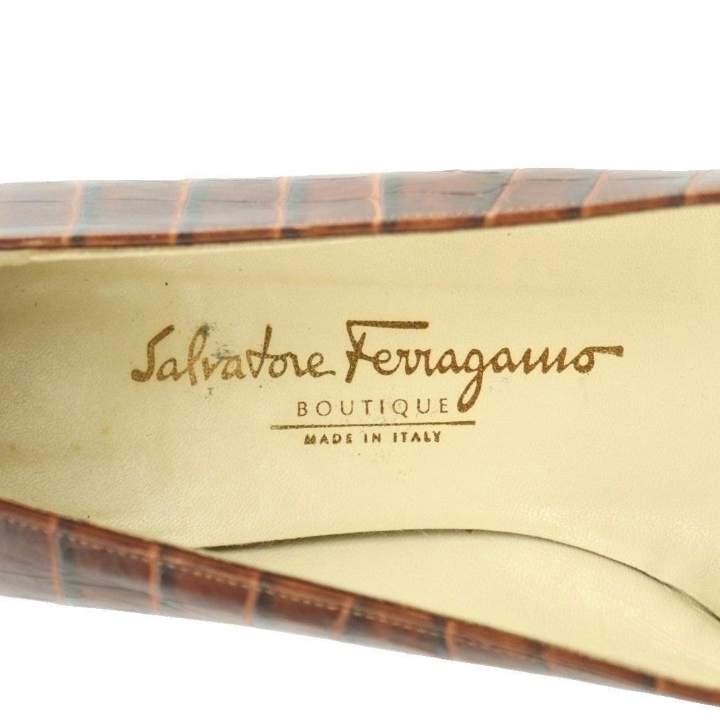 サルヴァトーレフェラガモ Salvatore Ferragamo パンプス スクエアトゥ 型押し 6.5 24.0cm 茶 ブラウン /MI ■ECC004 サルヴァトーレフェラガモ Salvatore Ferragamo パンプス スクエアトゥ 型押し 6.5 24.0cm 茶 ブラウン /MI ■ECC004