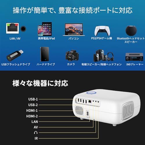 WiFi プロジェクター 1080P ネイティブ解像度 7500ル一メ 16000lm【自動台形補正、電子フォーカス 】HDMI USB AV LAN Audio Outポート対応 スマートフォン PC ノートパソコン PS3 PS4 PS5 acaefb9d
