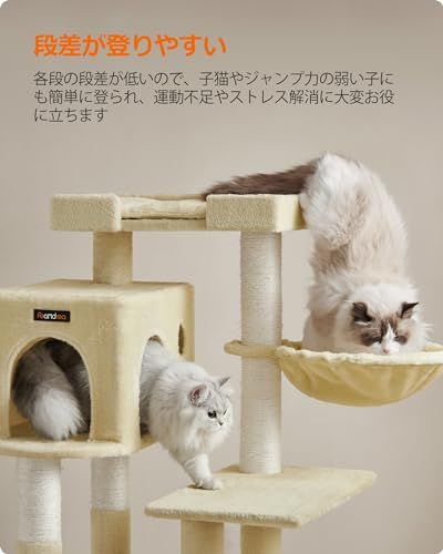 FEANDREA キャットタワー据え置き 多頭飼い 大型猫用 大きい猫にピッタリ 巨大ハウス 広い見晴らし台 PCT42Mmt bf9afb7b