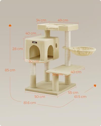 FEANDREA キャットタワー据え置き 多頭飼い 大型猫用 大きい猫にピッタリ 巨大ハウス 広い見晴らし台 PCT42Mmt bf9afb7b