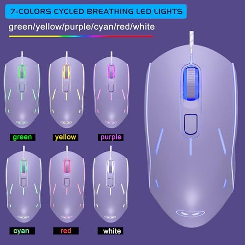 ゲーミングキーボードとマウスのコンボ、K1 RGB LEDバックライト付き有線キーボード 104キー付き コンピューター PC/ラップトップ用ゲーミングキーボード(パープル)Ju